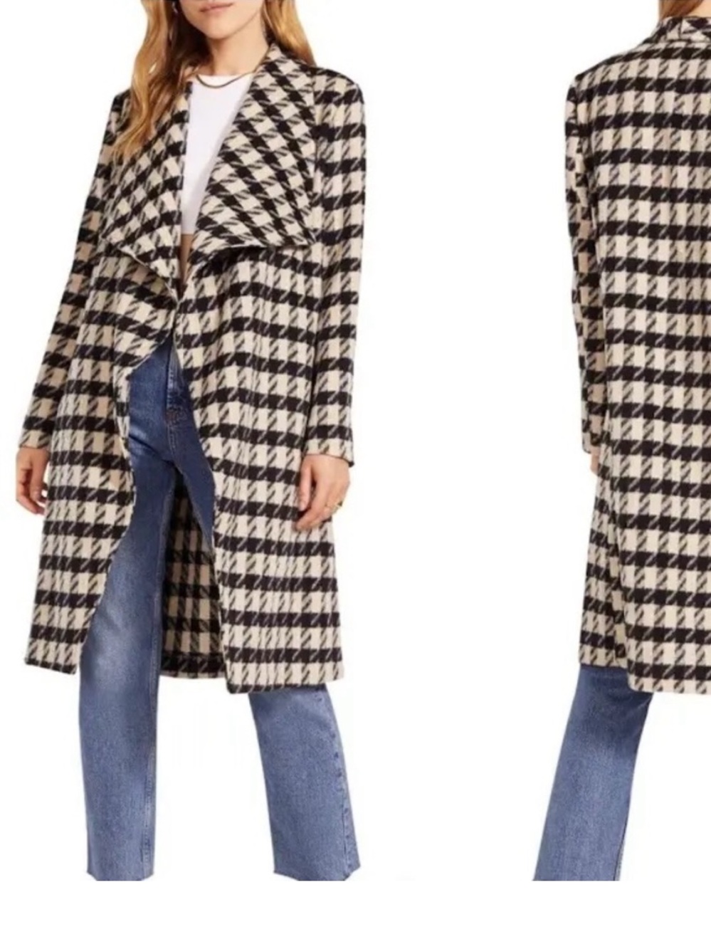 BB Dakota Black and Cream Houndstooth Drape Coat